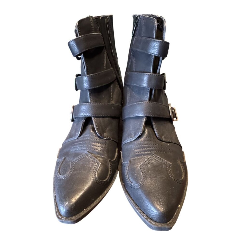 Indigo Rd. Black Pointed-Toe Booties With Buckle Straps Size 10M Stylish Western
